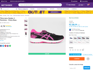Tênis Feminino da Asics, modelo Raiden 3 - R$ 208,99
