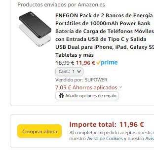 Pack de 2 Bancos de Energía Portátiles de 10000mAh con 3 puertos de carga por 11,96€