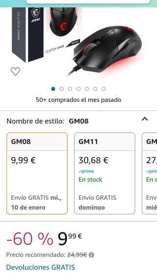 MSI Clutch GM08 Ratón para Videojuegos por 9,99€.