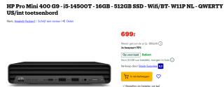 HP Pro Mini 400 G9 - i5-14500T - 16GB - 512GB SSD voor €699 bij bol.