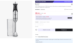 Taurus - Batidora de mano HB1700X | 1700W de potencia | 4 filos de acero inoxidable | Regulador de velocidad | Incluye vaso medidor de 1L | Ergonomica por 30.99€ (Cuenta Nueva 18.99€)