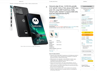 Motorola edge 40 neo 12/256GB 6.55" OLED 144Hz por solo 285€