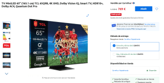 TV MiniLED 55'' TCL 55Q9B por 599€ y la 65 pulgadas por 769€