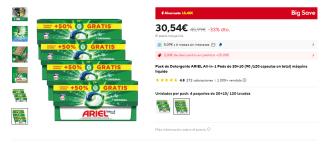 Pack de 4 Detergentes ARIEL All-in-1 Pods (20+10) – 120 Cápsulas (Precio Unitario: 0,23€) por 27,54€