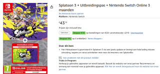 Splatoon 3 + Uitbreidingspas + Nintendo Switch Online 3 maanden voor €43,19 bij Amazon