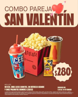 Combo Pareja San Valentín $280 en Cinemex