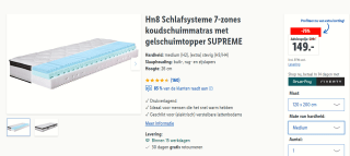 Alle maten 7-zones koudschuimmatrassen met gelschuimtopper voor €149 in de Lidl webshop