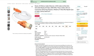 Nixsto 20 Metros Cable Etherne CAT8 Cable de Red Alta Velocidad Banda 40 Gbps 2000 MHz Plano Cable LAN con conectores RJ45 por 19,99€
