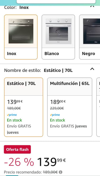 Candy Smart FCS 100 X/E, Horno Eléctrico, 70L por 139,99€.