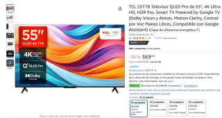 TCL 55T7B Televisor QLED Pro de 55", 4K Ultra HD + Reembolso 46,85€ por 369€