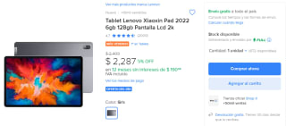 Tablet Lenovo Xiaoxin Pad 2022 128GB por $2,287 en Mercado Libre