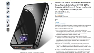 Power Bank 22.5W 20000mAh Batería Externa Carga Rápida por 9,99€