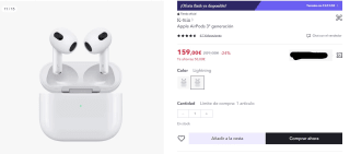 Apple AirPods 3ª generación por 144€