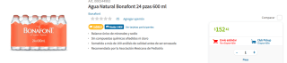 Agua Natural Bonafont 24 pzas 600 ml 2 x $99 en Sam's Club