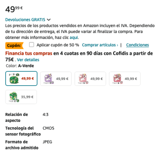 Cámara Fotos Infantil Instantanea 2.4" HD 1080P Tarjeta 32 Papel de Impresión por solo 24,99€