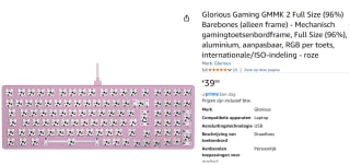 Glorious Gaming GMMK 2 Full Size (96%) Barebones (alleen frame)voor €39,99 met Amazon prime