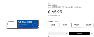 WD Blue SN580 2TB voor €65,95 bij Dustinhome