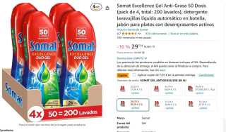 Somat Excellence Gel Anti-Grasa 50 Dosis (pack de 4, total: 200 lavados) por 22,70€