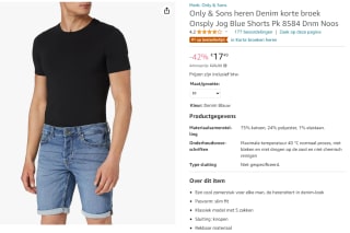 Only & Sons heren jeans short voor €17,49 bij Amazon