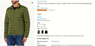 Only & Sons Onsbron Quilt Jacket voor €15 bij Amazon
