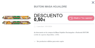 Descuento de -0,50€ Buitoni masa hojaldre en calendario adviento de Nestlé