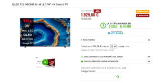 TV 98" Mini LED TCL 98C805 Google TV por 1.929€