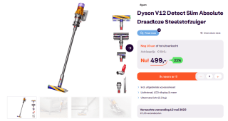 Dyson V12 Detect Slim Absolute Draadloze Steelstofzuiger voor €499 bij iBOOD