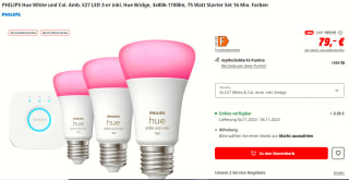 Philips Hue Starterspakket - White and Color Ambiance - Met bridge - E27 voor €79 bij de MediaMarkt in Duitsland