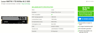 Lexar NM790 PCI-E 4.0 NVMe - 1TB voor €53,90 bij Megekko