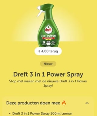 Dreft 3 in 1 power lemon spray gratis na cashback via Tikkie