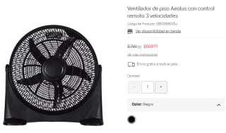 Descuento Suburbia: Ventilador Aeolus por $699