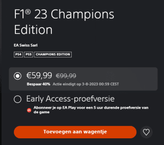 F1® 23 Champions Edition 4 en 5 voor €59,99 in de Playstation Store
