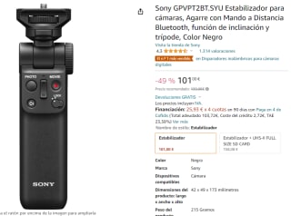 Sony Estabilizador para cámaras GPVPT2BT.SYU por 101€