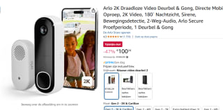 Arlo 2K draadloze video deurbel voor €100,24 bij Amazon