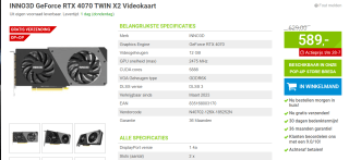 INNO3D GeForce RTX 4070 TWIN X2 OC WHITE Videokaart voor €589 bij Megekko
