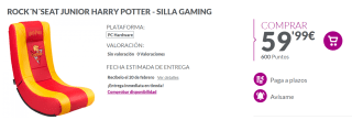 Silla De Juego Gaming Rock'n'Seat Junior Harry Potter con Licencia Oficial por 59.99€
