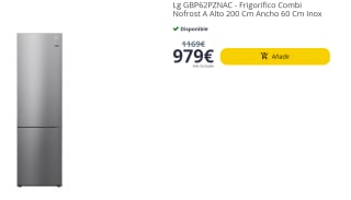 Frigorífico Combi LG GBP62PZNAC (No Frost - 203 cm - 384 L - Inox) por 979€