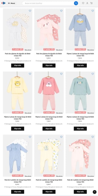 -50% en la Segunda Unidad Pijamas Bebé y Niño en Carrefour.