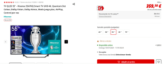TV QLED 55" Hisense 55A7KQ Smart TV UHD 4K, Quantum Dot Colour, Dolby Vision por 359,50€ (newsletter por 349,50€)