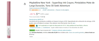 3 Maybelline New York - SuperStay Ink Crayon, Pintalabios Mate de Larga Duración, Tono 30 Seek Adventure por 10.93€