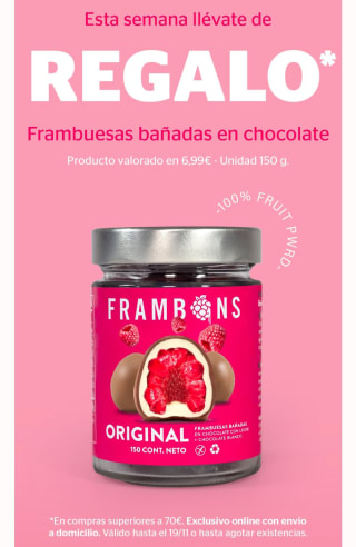 Regalo bote frambuesas bañadas con chocolate por compras +70€