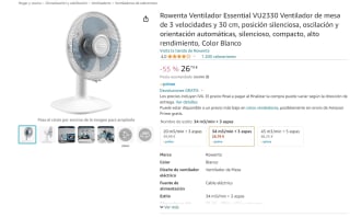 Marca Rowenta Ventilador Essential VU2330 Ventilador de mesa de 3 velocidades y 30 cm por 26,79€