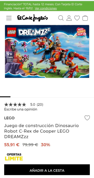 Lego Dinosaurio Robot C-Rex de Cooper por 55,91€.