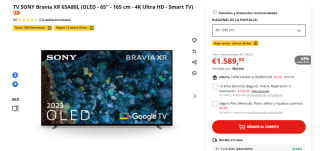 TV 65" SONY Bravia XR 65A80L OLED 4K Ultra HD + 12 meses gratis Filmin por 1.589€