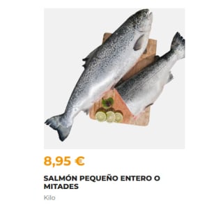 Salmón pequeño entero o mitades a 8,95€/kg