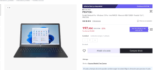 Portátil Netbook Pro con Windows 10 Pro - Intel N4020 ria 4GB/128GB - Pantalla 15,6" marca PRIXTON por 182,95€