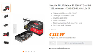 Sapphire PULSE Radeon RX 6700 XT 12 GB, voor €333,99 bij NBB