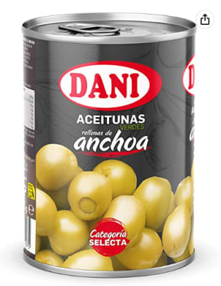 Aceitunas (Extra Grandes) rellenas de Anchoa 350 gr marca Dani por 1,50€