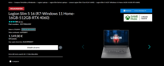 Legion Slim 5 16 con AMD Ryzen 7 7840HS 16GB-512GB-RTX 4060 por 1149€