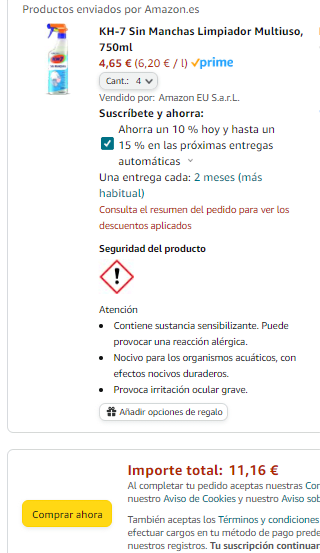 Pack 4 botellas KH-7 Sin Manchas Limpiador Multiuso, 750ml por 11,16€